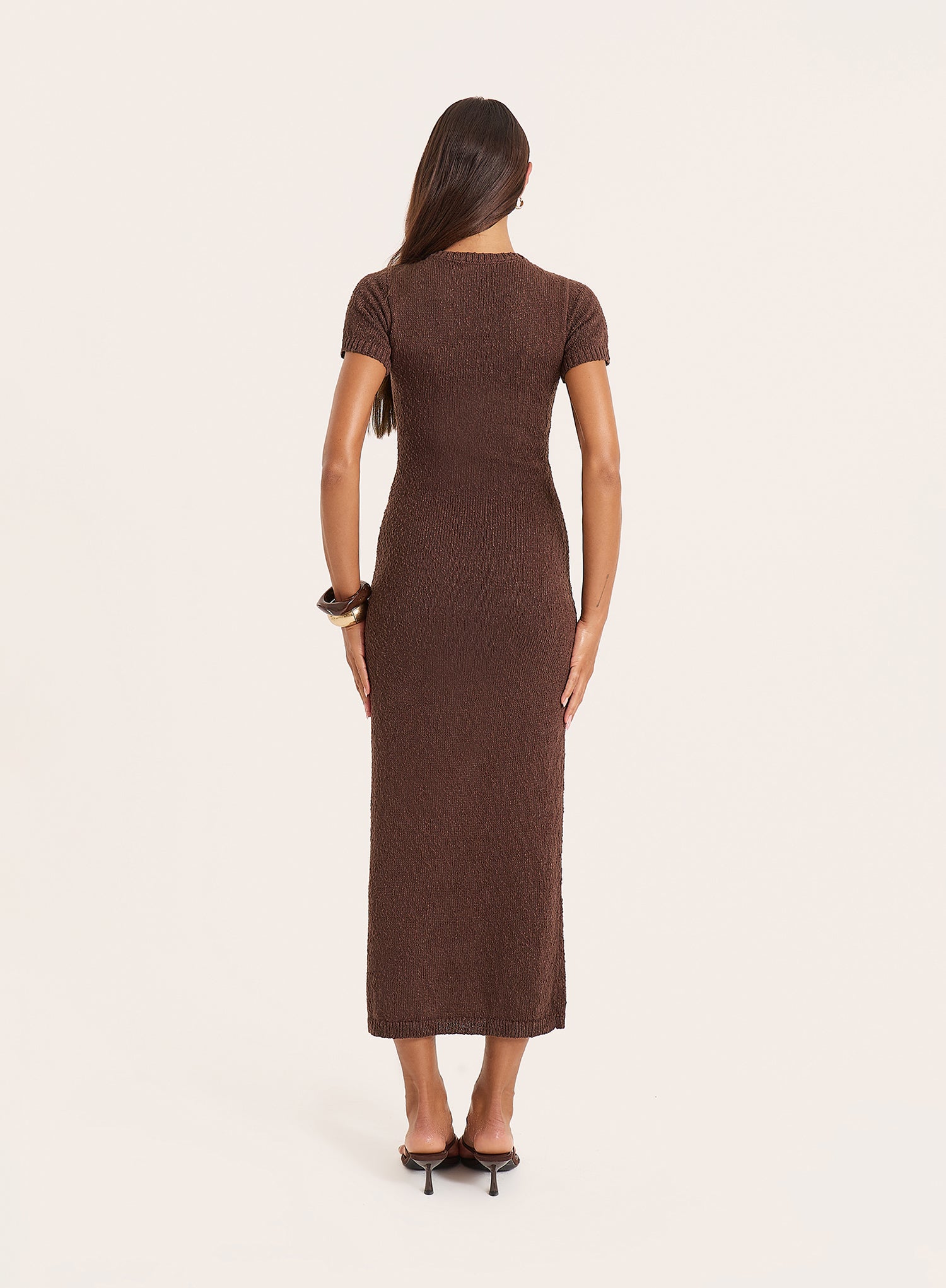 Chocolate Boucle Knitted Maxi Dress